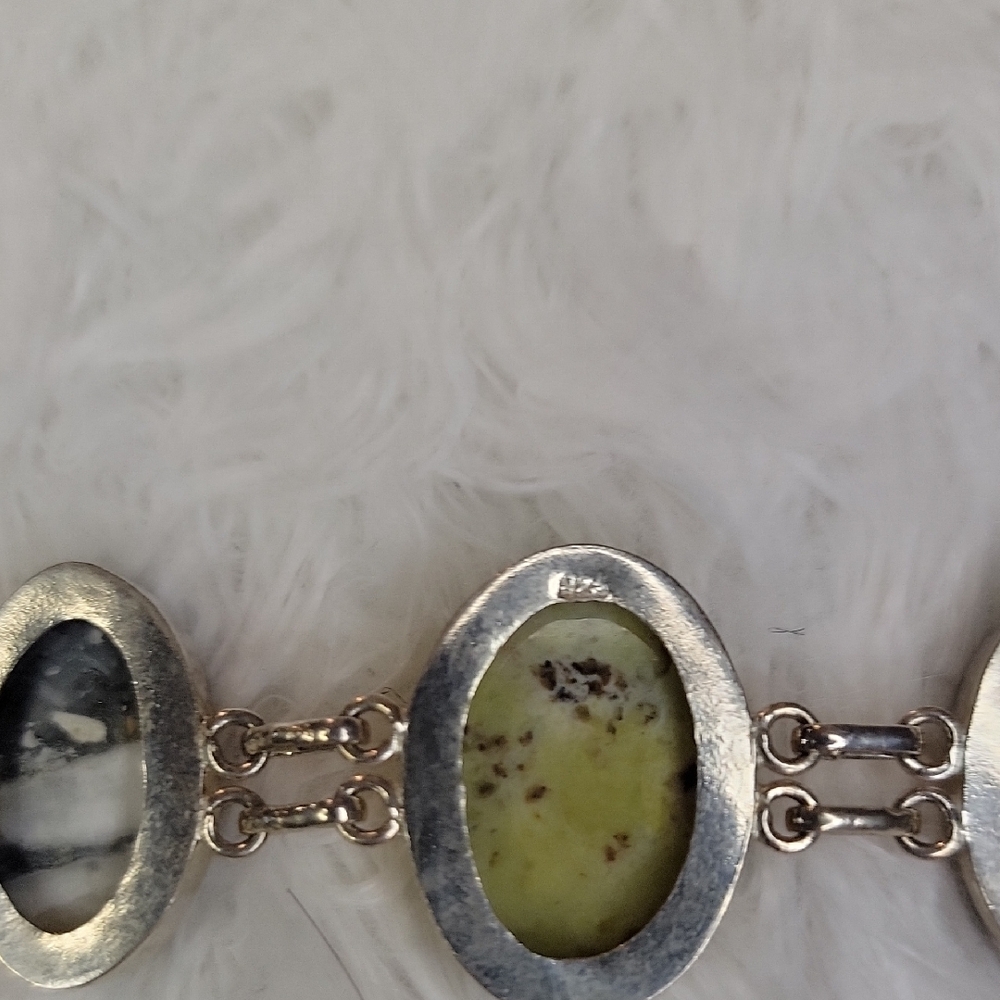 Sterling Silver Green Opal & Zebra Jasper Bracelet - Picture 7 of 8